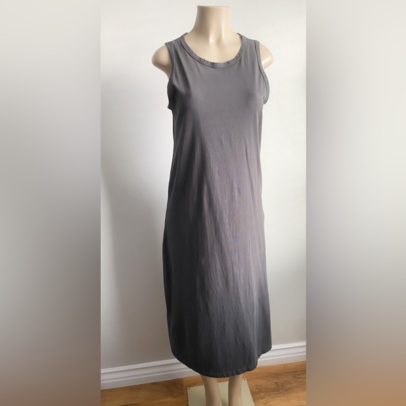 Mod Ref Gray Sleeveless Cotton T Shirt Midi Dress Minimalist Quiet Luxury Lounge - Picture 6 of 7